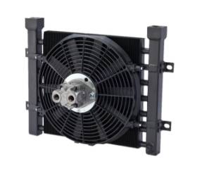 Thermal Transfer DF-11 Mobile Oil Cooler w Fan & Shroud 12 VDC, 27 max GPM, 1" NPT thermal transfer df11 mobile hydraulic oil cooler bailey hydraulics fan shroud walking trailer muncie